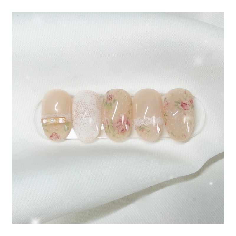 [Handmade Nail Tips] Vintage Rose Nail Tips - Long Ballerina