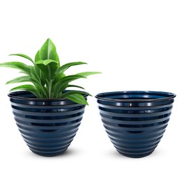 Headwind Robert Allen, Ironstone Decorative Planter – Avondale Collection, 10-Inch, Lightweight, Durable, Rust-Resistant, Weatherproof, Indoor & Outdoor Use, Glossy Midnight Sapphire Finish