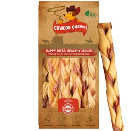 Collagen and Beef Braided Sticks Dog Treats 10-13" (10 Pack) - Odor-Free, All Natural Dog Chews for Healthy Joints, Skin & Coat. Best Rawhide and Bully Stick Alternative with Beefhide Goodness.