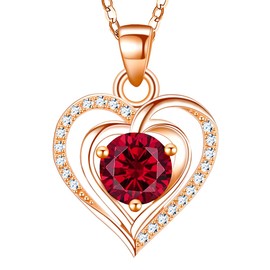 RIVIKO Heart Birthstone Pendant Necklace for Women 925 Sterling Silver Zirconia Rose Gold Plated July Necklaces Christmas Valentine's Day Mothers Day Jewelry Gifts For Her Mother Wife