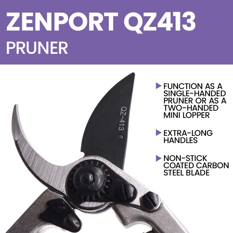 Zenport QZ413 Pruner, Extra Long Handle, 2 Inch Carbon Steel