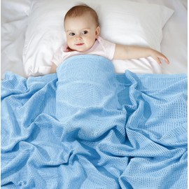 Sapphire Collection Cotton Cellular Baby Blanket Breathable Soft 100% Cotton Cellular Baby Blankets for Pram/Travel/Moses Basket, Cots, Pushchairs One Size 75 x 95 cm(Blue)