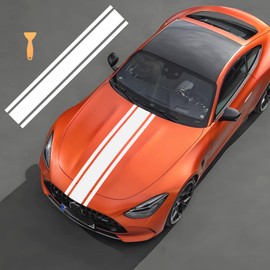 Cool Car Hood Trunk Decal Decor, Waterproof Vinyl Auto Racing Car Hood Side Body Window Stripe Sticker, Modified Engine Cover Bonnet Stripe Decal, White