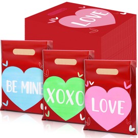 Gersoniel 72 Pcs Valentine's Day Plastic Gift Bags Treat Bags with Handle Merchandise Shopping Goodie Plastic Candy Bag for Valentine's Day Party Supplies