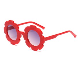 JieJieko Kids Round Flower Sunglasses Girl flower Shaped Sunglasses Cute Kids Eyewear for Pool Beach Outdoor Age 2-10 Years (Red)