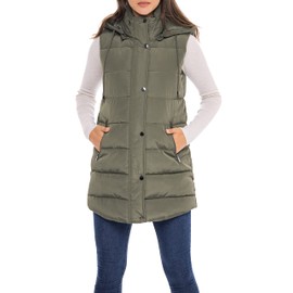Sebby S.E.B Women's Long Puffer Vest, Quilted Faux Down Filled Hooded Vest for Fall and Winter