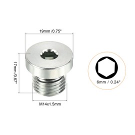 PATIKIL M14*1.5 Internal Hex Head Pipe Fitting Plug, 3 Pack Male Thread 45# Steel Socket Plug with Sealing Ring for Terminate Pipe Ends