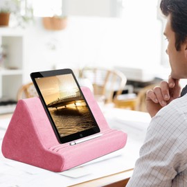 Soft Tablet Stand Pillow with Pocket,Adjustable 3 Viewing Angle,Lazy Holder for Bed Sofa,Compatible with iPads Tablets eReaders Smartphones Books Magazines (Light Pink)