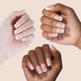 LY LANYOS Press On Nails Short, Short Fake Nails, Square Glue on Nails, Reusable Stick on nails with Nail Glue in 16 Sizes, 32 Pcs, White French