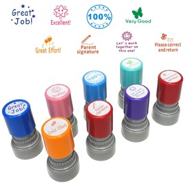 8 Pcs Self Inking Teacher Stamps for Classroom YQBOOM Sorted Rubber Teacher Stamp Office Stationery Stamps for Homework Teacher Supplies Pre-Inked