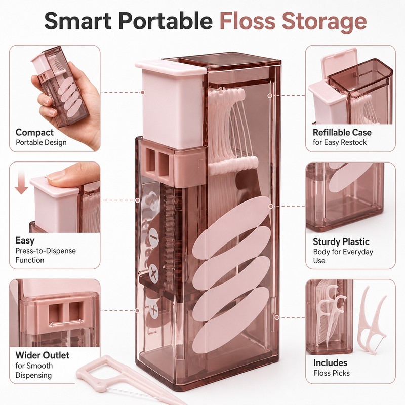 Portable Floss Dispenser for Daily Oral Care – Refillable Press-to-Eject