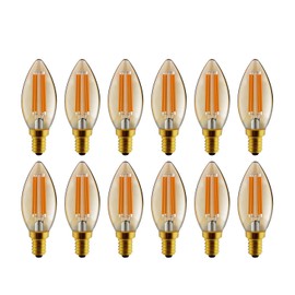 helloify B11 Dimmable Vintage LED Edison Candelabra Bulb, 60W Equivalent, High Brightness, Warm White 2500K, Amber Glass, Candles/Chandelier Style, E12 Screw Base, 12 Pack