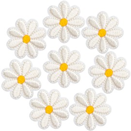 PAGOW 8 Pcs Flower Iron on Patches, Cute Daisy Flower Applique Patch, Sew On Embroidered Applique Sewing Patches for Bags, Jackets, Jeans, Clothes, 1.57x1.57inch (W*H), Creamy White