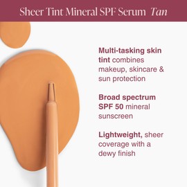 Mineral Fusion Face Serum, Sheer Tint Mineral SPF Serum, 1 Fl Oz, Tan, Tinted Broad Spectrum SPF 50 Mineral Sunscreen, Sheer Coverage, Lightweight & Dewy Finish for Glowing, Protected Skin