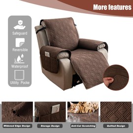 YUEANG Waterproof Recliner Chair Cover, Oversized Reversible Recliner Chair Covers with Pocket Washable Reclining Chair Covers Furniture Protector for Kids, Pets (28'', Chocolate)
