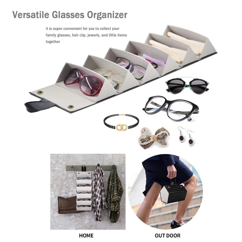 CHENKEE Sunglasses Storage Box, 6 Compartments, Foldable Glasses, Display Box,