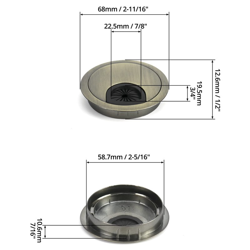 QWORK® 2 Pcs Desk Cable Grommet 60mm 2.4inch Zinc Alloy
