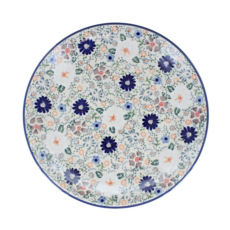 Blue Rose Polish Pottery - Gray Carnival Dinner Plate -