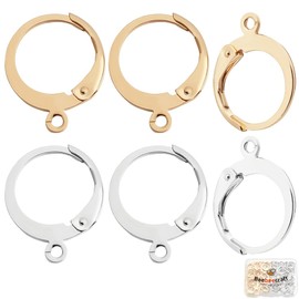 Beebeecraft 60Pcs Hoop Earring Findings 18K Gold Plated & 316 Surgical Stainless Steel Leverback Earring Hooks Round Huggie Hoop for Jewellery Making Leverback Earring Findings (Gold, Silver)