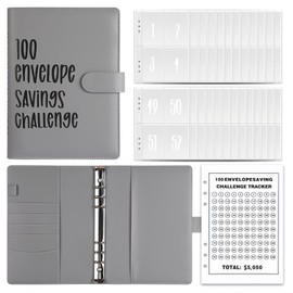 A5 100 Envelope Challenge Binder,Savings Challenges Book with Envelopes,Envelopes Money Saving Challenge Savings Binder Successfully Reach Your Savings Goals (Gray)