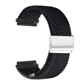 YOOSIDE for Garmin Venu 2S / Vivoactive 4S / Vivomove 3S / Venu 3S Braided Loop Watch Strap, 18mm Elastic Soft Stretchy Nylon Wristband Strap with Adjustable Clasp (Black)