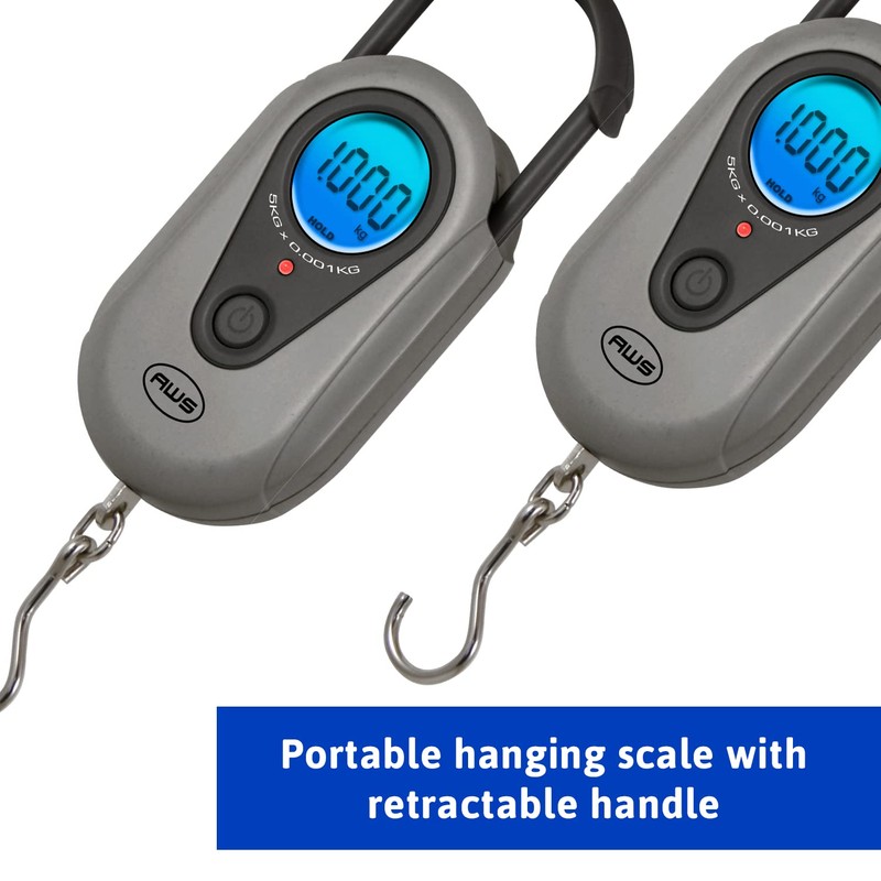 American Weigh Scales Digital Hanging Scale Retractable Handle, LCD displayAMW-SR-1KG1000
