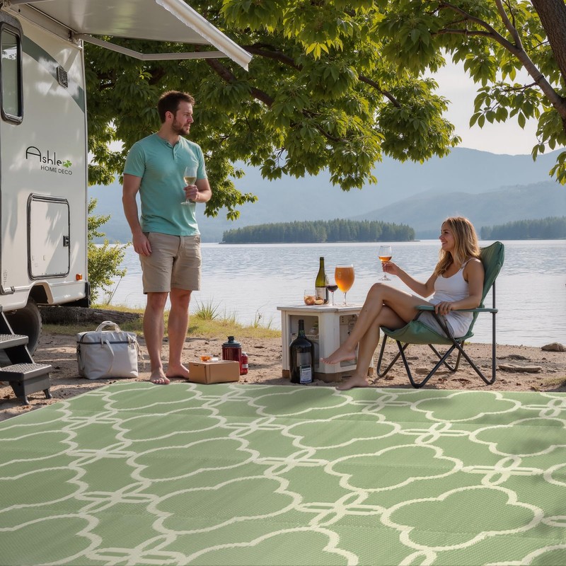 Ashler Blue Outdoor Plastic Straw Rug Waterproof for Patio, Clearance