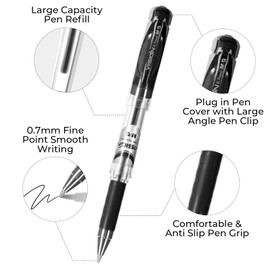 M&G Gel Pens, Black Ink Gel Pens Fine Point 0.7mm, Gel Ink Rollerball Pens Smooth Writing with Anti-Slip Grip & Plug-In Cover, Quick Dry Gel Ink Pens for Office Supplies School Women Men(12 Pack)