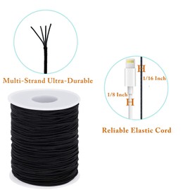 HEMYLU Elastic Cord 1.5MM x 50M, Black Elastic String Bungee Shock Cord with Nylon Sleeve and Heavy Strength for Crafting DIY Sewing