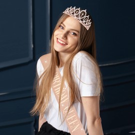 KAIAIWLUO Birthday Girl Crown with Sash, Glitter Crystal Decor Headband Tiara Queen Princess Tiara Hair Accessories and Champagne Colour Sash