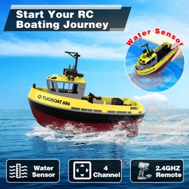 Tucraew RC Boat, 1/72 RC Tugboat for Pools and Lakes, High-Speed Remote Control Boat with 40 Mins Play Time and Low Battery Reminder for Adults and Kids - RTR Version
