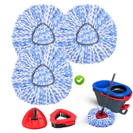 （ONLY Fit 2-TNAK）3 Pack Spin Mop Heads Replacement Compatible with O Cedar RinseClean 2 Tank, (No Bucket) Upgraded Scrub Brush and 1 Base Combo Set, Microfiber Replace Head Refill:_2-TANK 3PACK MOP