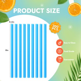 Potchen 300 Pcs Blue Jumbo Smoothie Straw Bulk 0.43" Diameter x 8.2"long Wide Mouth Plastic Disposable Drinking Straw, Plastic Sip Stir Sticks for Milkshake Juice Daily Drinks