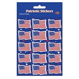 Beistle 4 Sheets Red/White/Blue Patriotic US Flag Stickers For July 4th Celebrations, Memorial Day, Stationary and Scrapbooking Supplies, United States Pride Labor Day Decorations , 4¾" x 7½"