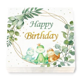 36 Stück Servietten Geburtstag,3-Lagig Servietten Eukalyptus Dschungel Deko Geburtstag Servietten Happy Birthday Papierservietten für Junge Mädchen Geburtstags Party Tischdeko 33x33cm