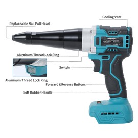 Heimerdinger Brushless Cordless Rivet Gun for Makita 18V Battery, 12000N Auto Reverse Power Riveter