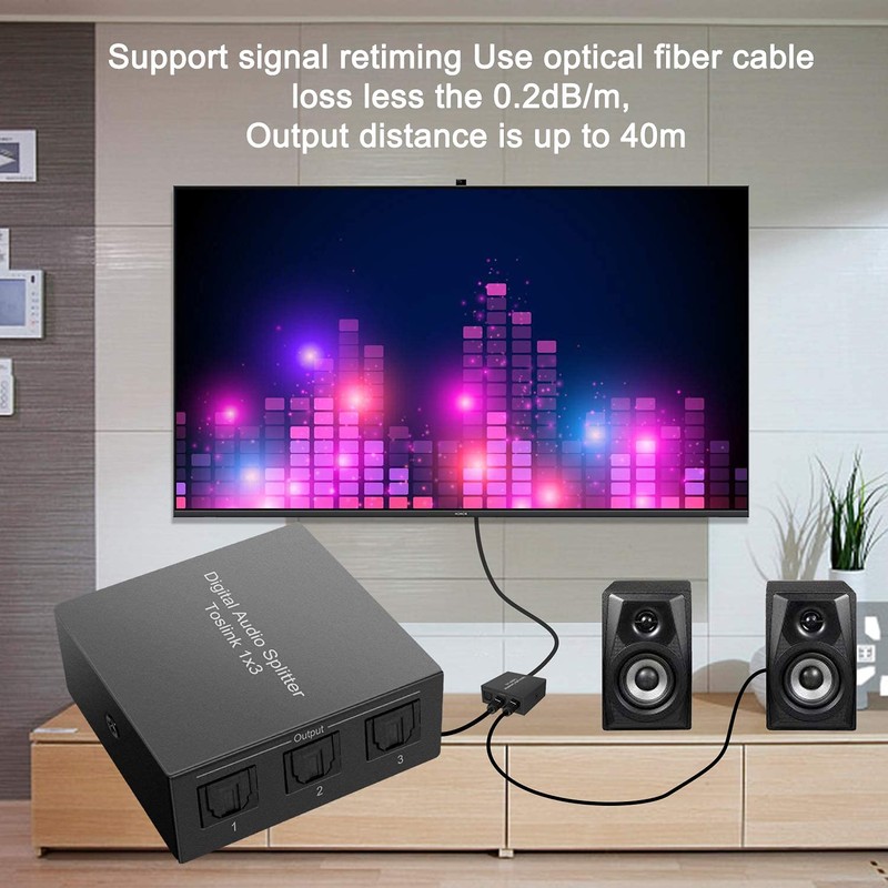 3 Port Toslink Splitter with Optical Cable (1 In 3