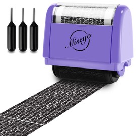 Miseyo Wide Identity Theft Protection Roller Stamp Set - Purple (3 Refill Ink Included)