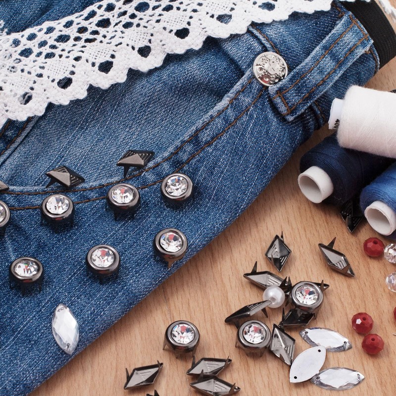 sourcing map 100 Pcs Rhinestone Stud Refills, 7mm/0.28" Rhinestone Claw