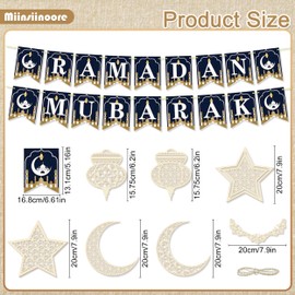 Eid Mubarak Decoration, 1 Pcs Ramadan Mubarak Banner and 7 Pcs Eid Mubarak Wooden Ornaments, Moon Star Shape Ramadan Islamic Muslim Wall Decoration for Home Mantle Fireplace Wall Window
