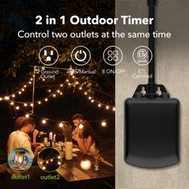 BN-LINK 7 Day Outdoor Heavy Duty Digital Programmable Timer, Outdoor Timer Outlet Waterproof, 2 Grounded Electrical Outlets for Christmas Lights, ETL Listed（2 Pack）