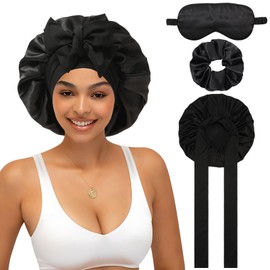 WELROG Seidenhaube zum Schlafen für Damen - Satin Haarhaube für die Nacht Bonnet Sleep Cap Schlafhaube Haare Schützen mit Augenmaske und Haarband Schlafhaube Seide zum Schutz der Haare