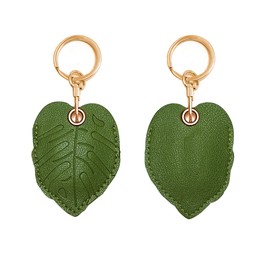 Paquete de 2 fundas de piel para llavero Airtag, accesorios Kawaii adecuados para Airtag (hojas verdes)
