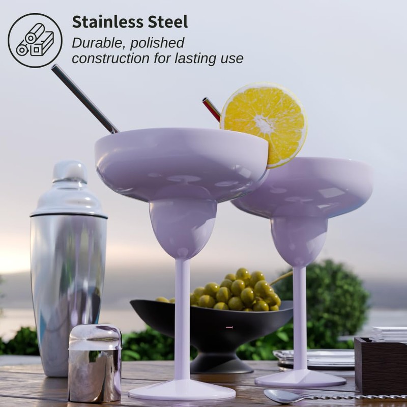 vaanshie Vacuum Sealed Margarita Glass with Lid (Lilac, Pack of