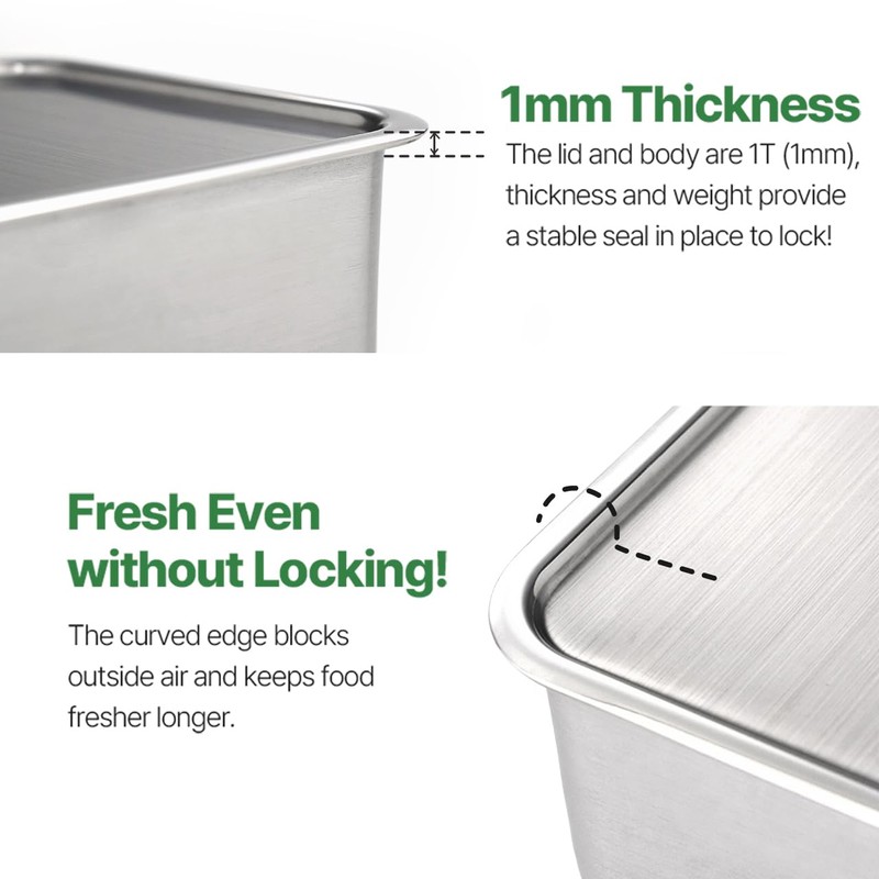 EVERSTEN CuBE Medium 2PCS Set 1000ml 650ml Stainless Steel Food