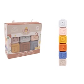 DORON ET CHARLIE - Set von 6 Stapelwürfeln - Dorons Würfel - 056342 - Silikon - Stapeln - Kinderspielzeug - Kinderzubehör - Baby - 1. Alter - Ab 18 Monaten