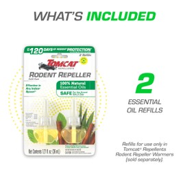 Tomcat Rodent Repeller Essential Oil Refill Pack Plug-In with Lemongrass, Cinnamon, and Peppermint Oil, 2 Refill Bottles