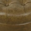 HomePop Round Traditional Faux Leather Large Storage Ottoman in Distressed