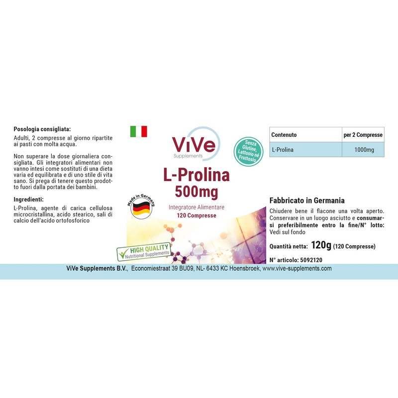L-Proline 500 mg – 120 Tablets – Amino Acid –