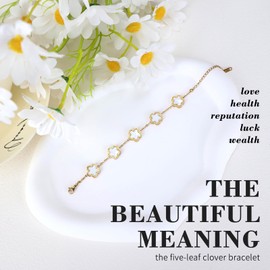 GOZINA Four Leaf Clover Bracelet for Womens,Gold Bracelet for Women Lucky Jewelry Gifts, Lucky Four Leaf Adjustable Ladies Bracelets for Teenage Girls (white)